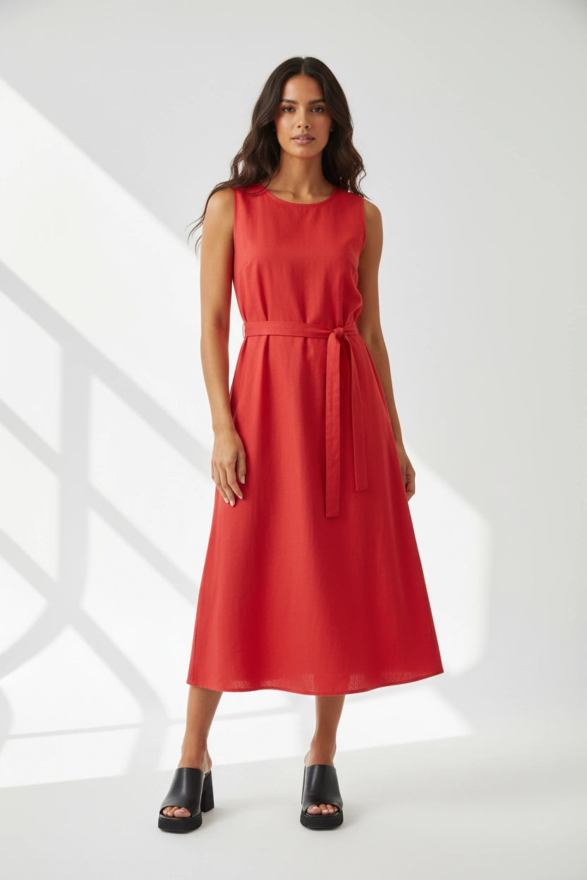 Linen Blend Classic Summer Dress