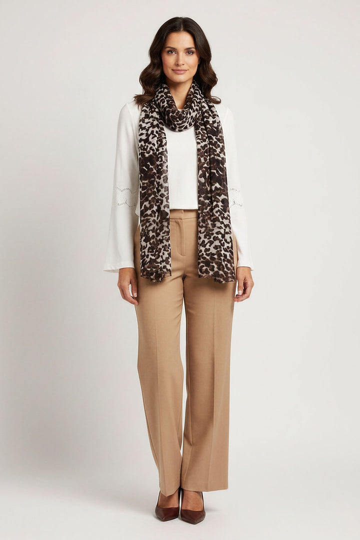 Ivory Flare Sleeve Top with Animal Print Scarf