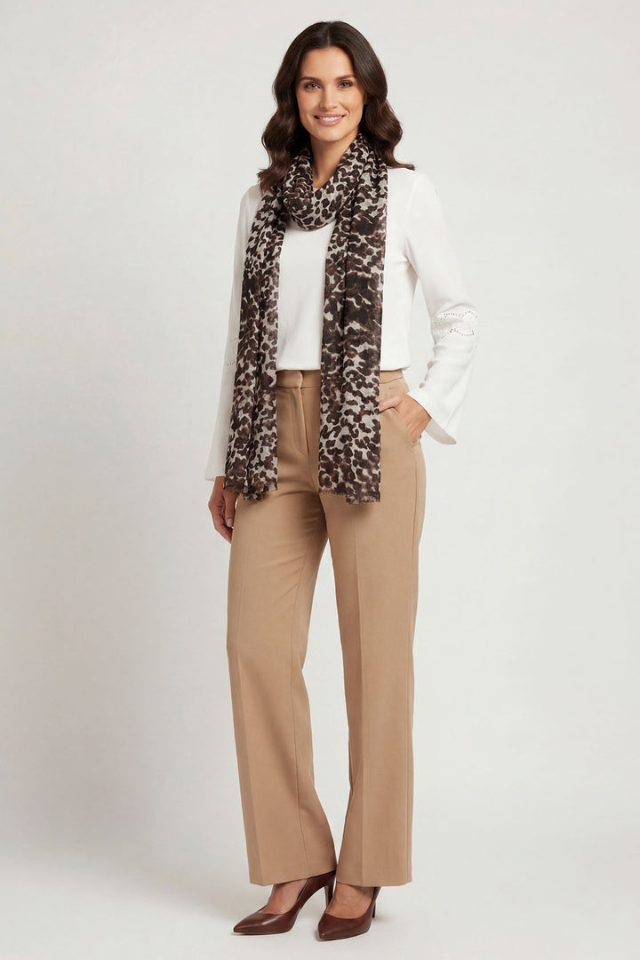Ivory Flare Sleeve Top with Animal Print Scarf