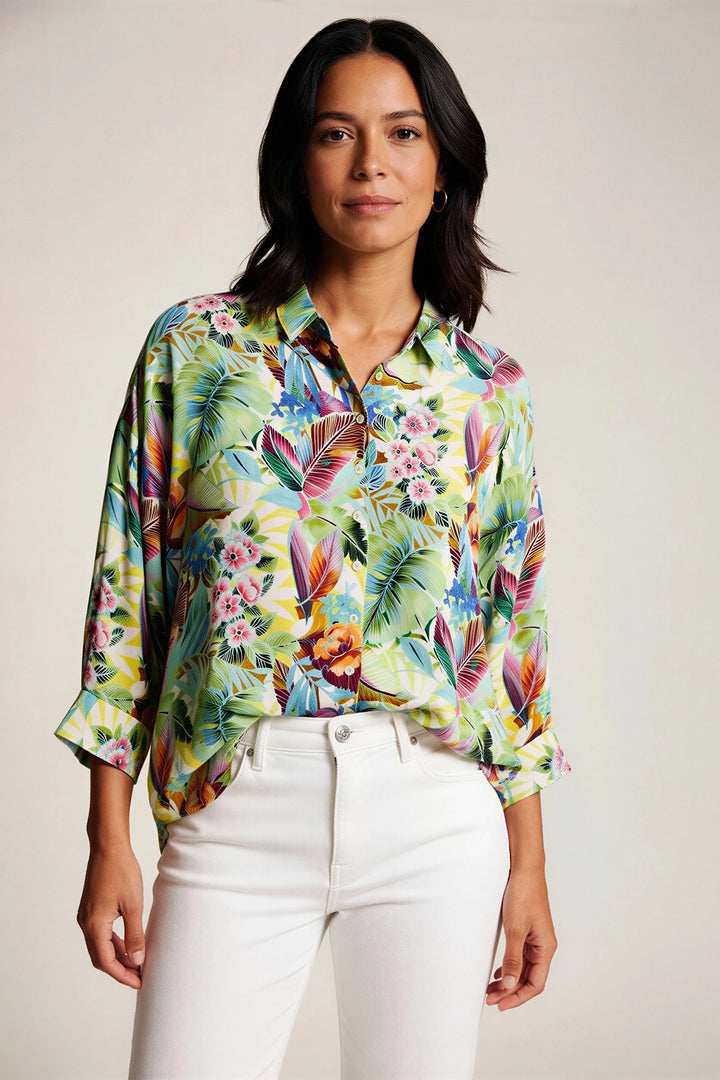 Silk Longline Tropical Print Shirt-Secret Label