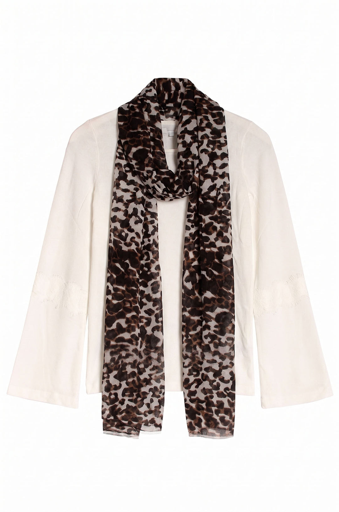 Ivory Flare Sleeve Top with Animal Print Scarf