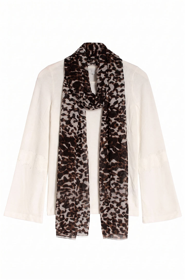 Ivory Flare Sleeve Top with Animal Print Scarf