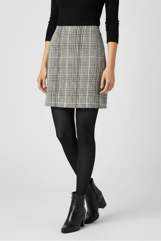 Grey Check Tailored Short Skirt