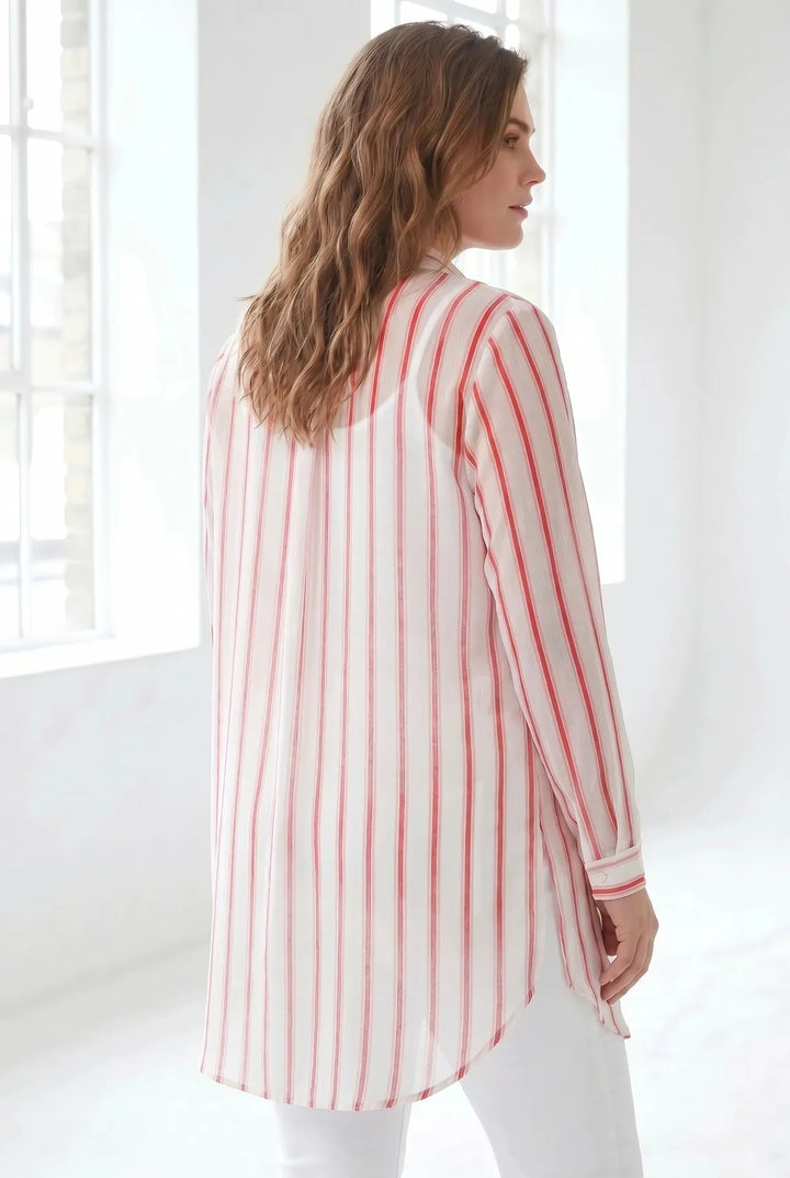 Red Stripe Chiffon Longline Shirt