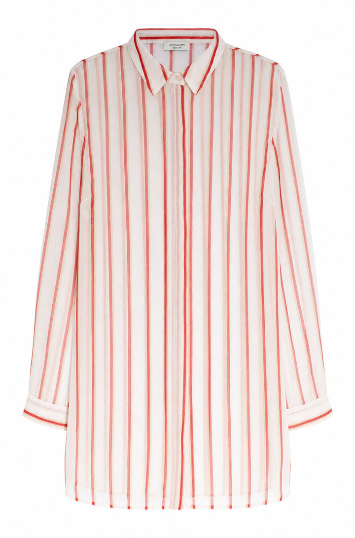 Red Stripe Chiffon Longline Shirt