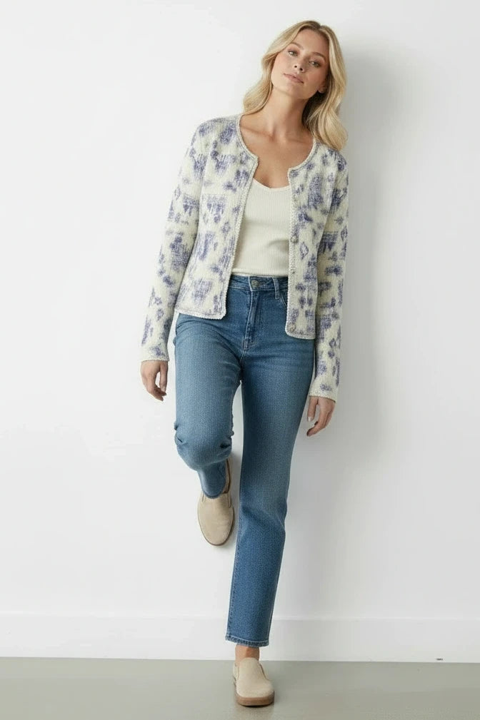 Blue Ribbed Toile Print Jacket