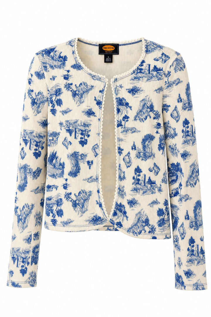 Blue Ribbed Toile Print Jacket