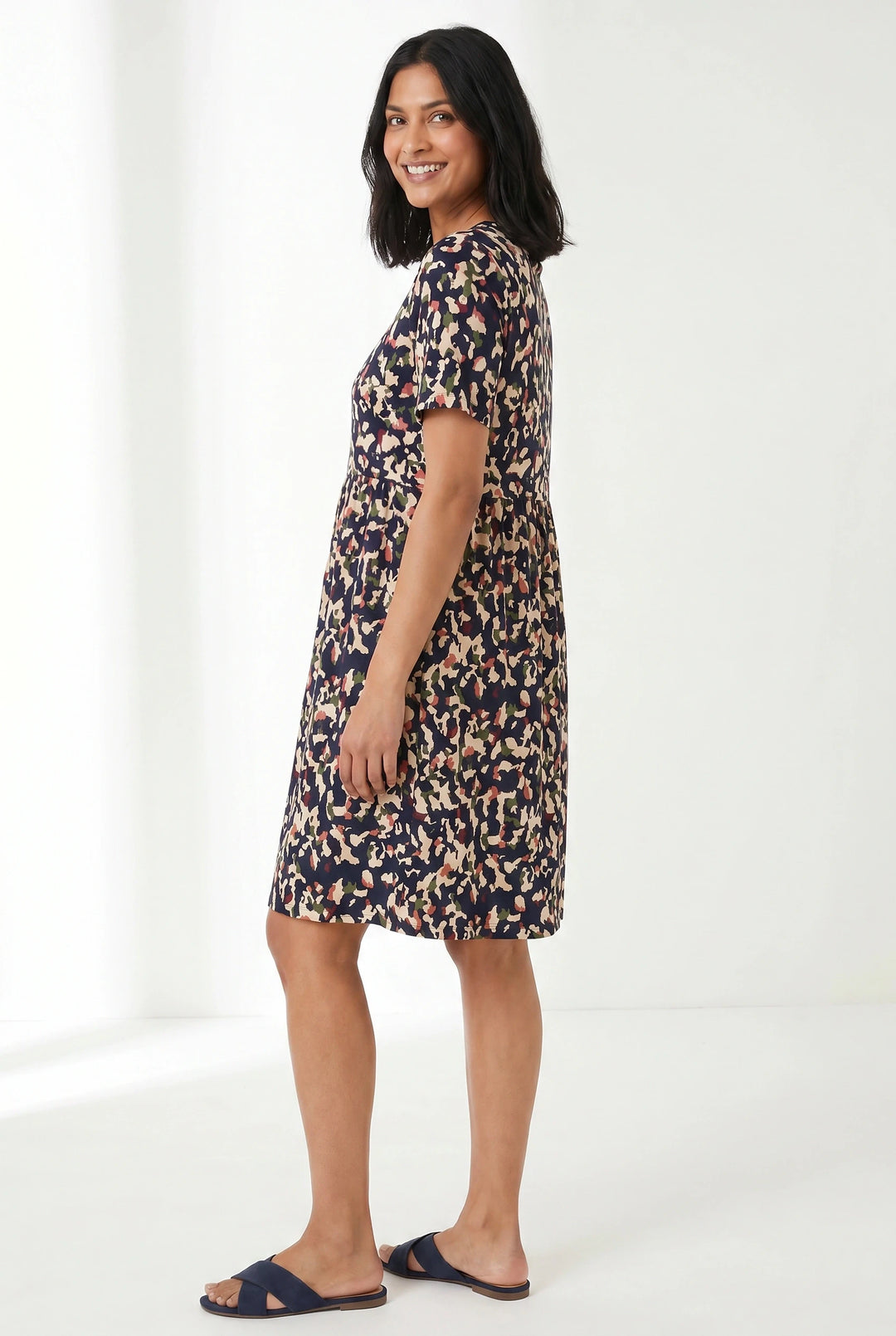 Navy Abstract Print Dress