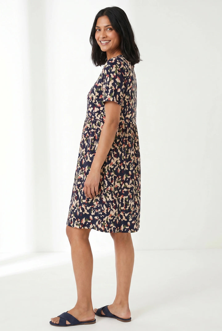 Navy Abstract Print Dress