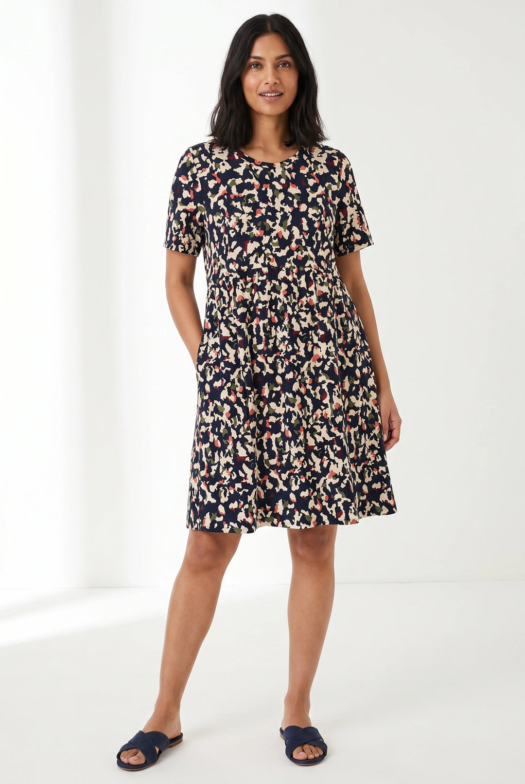 Navy Abstract Print Dress