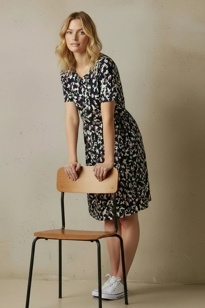 Navy Abstract Print Dress