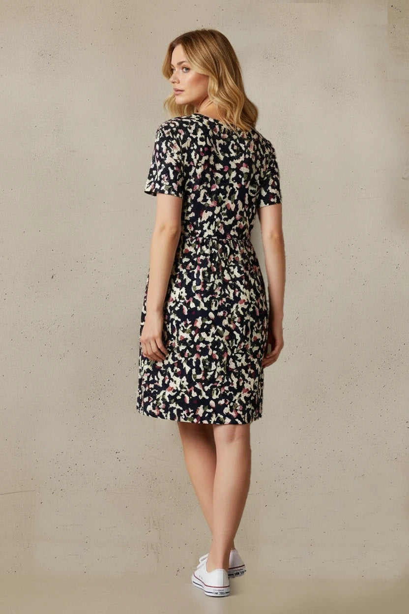 Navy Abstract Print Dress