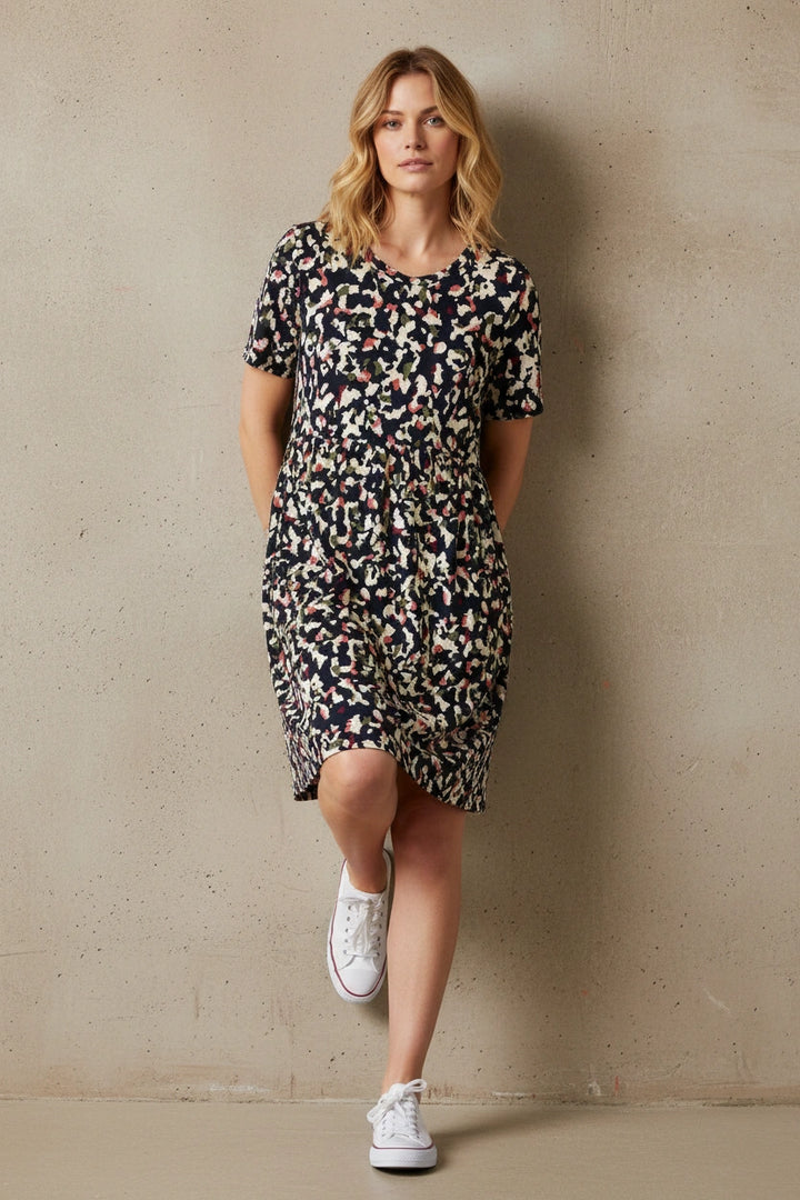 Navy Abstract Print Dress