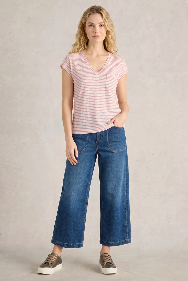 Linen Stripe Iris V Neck Tee
