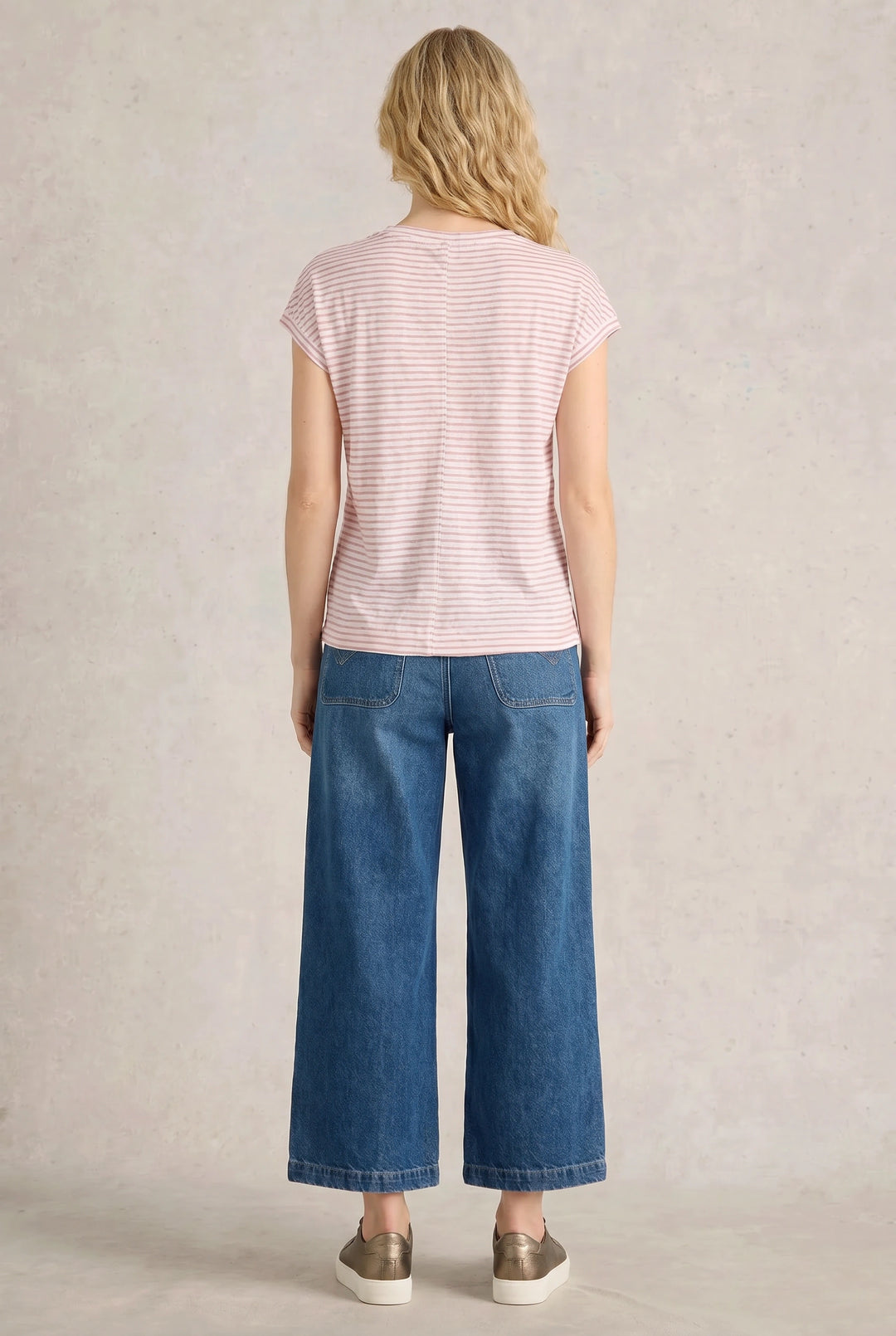 Linen Stripe Iris V Neck Tee
