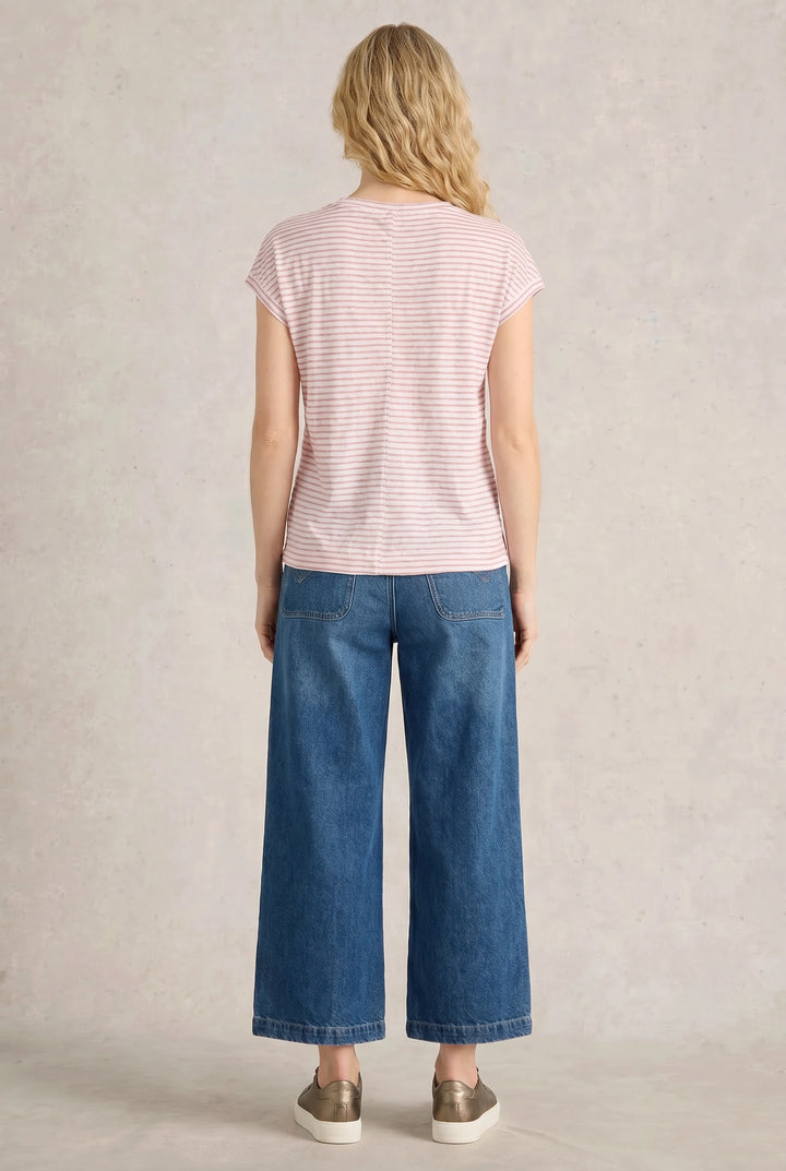 Linen Stripe Iris V Neck Tee