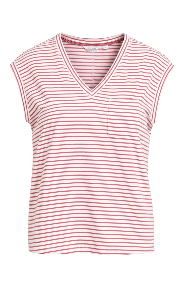 Linen Stripe Iris V Neck Tee