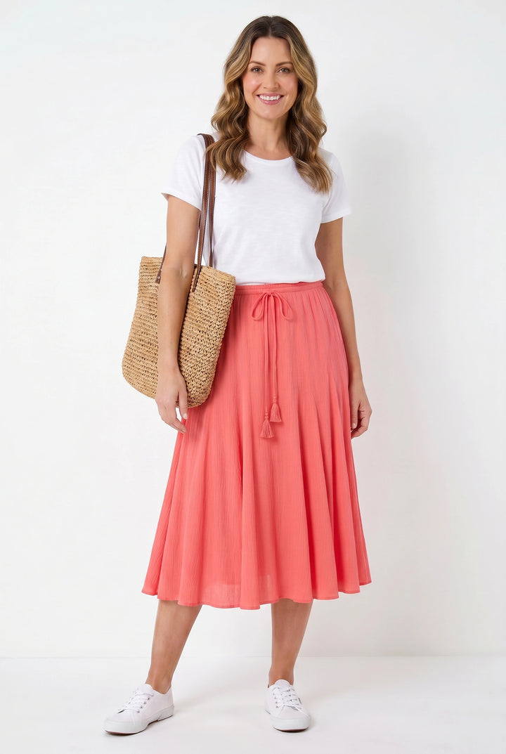 Coral Pure Cotton Midi Skirt