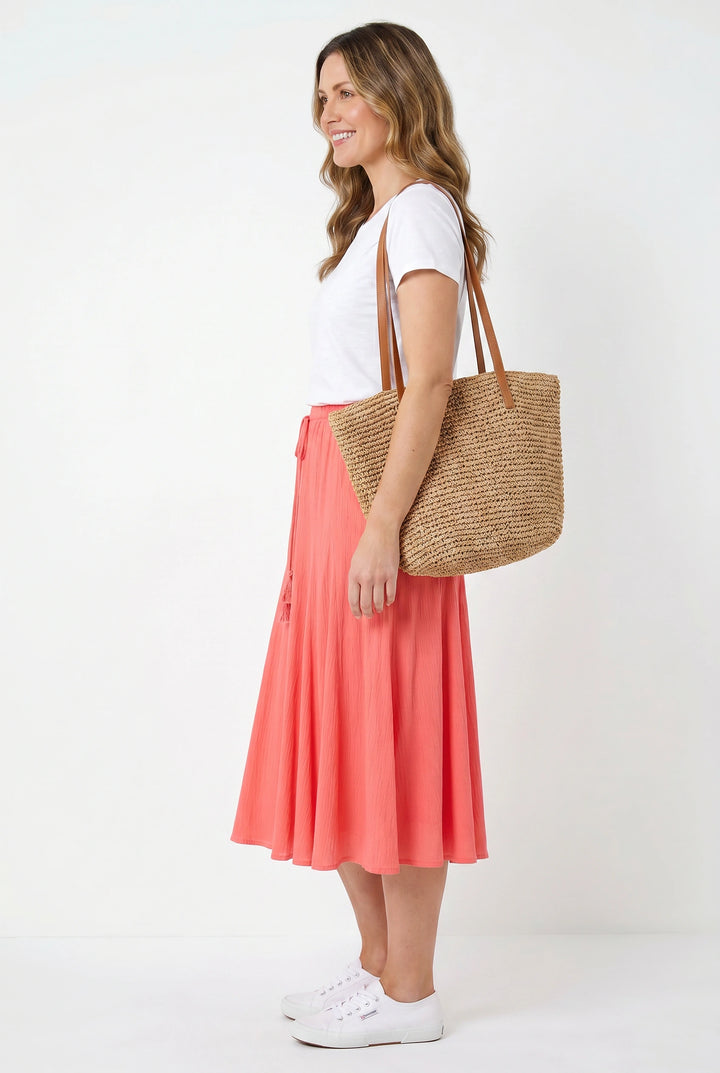 Coral Pure Cotton Midi Skirt