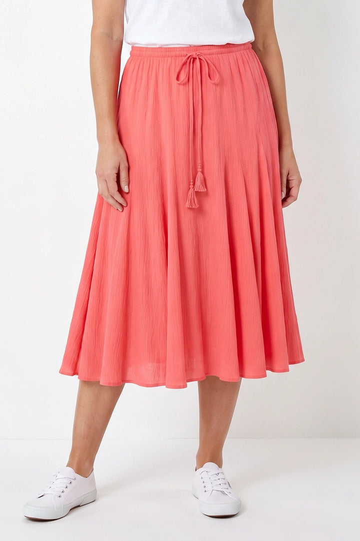 Coral Pure Cotton Midi Skirt