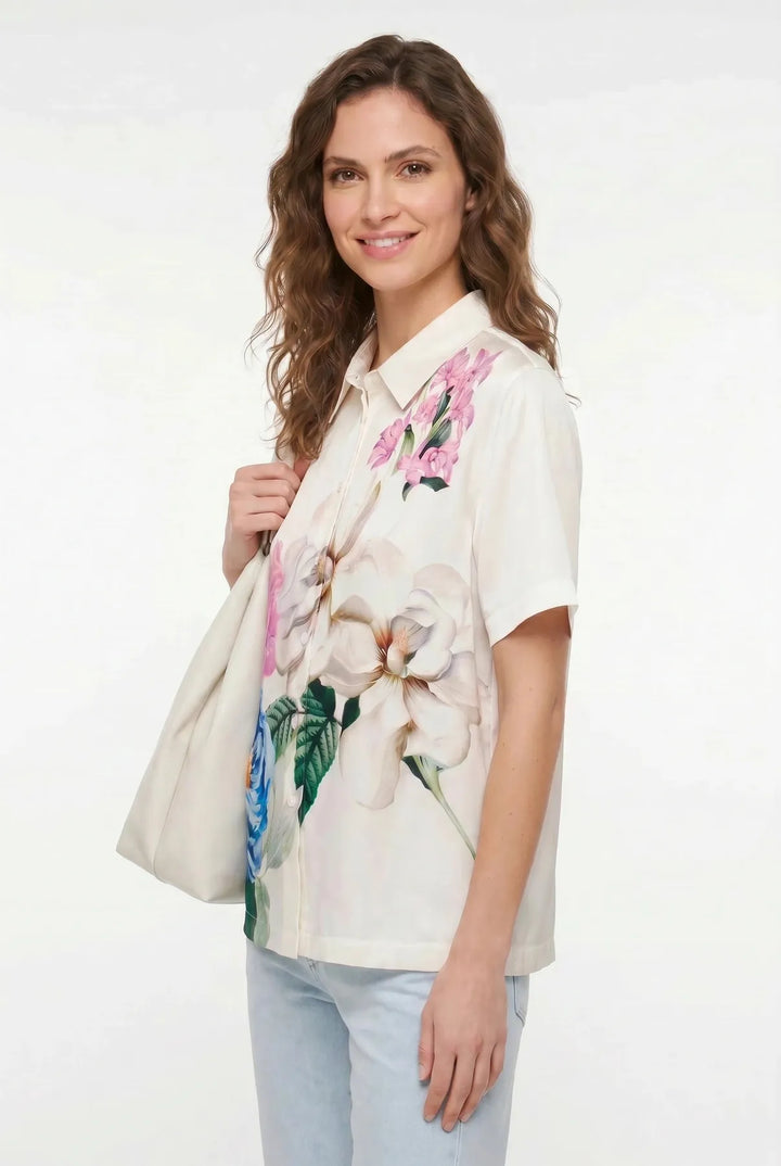 Short Sleeved Silky Floral Shirt