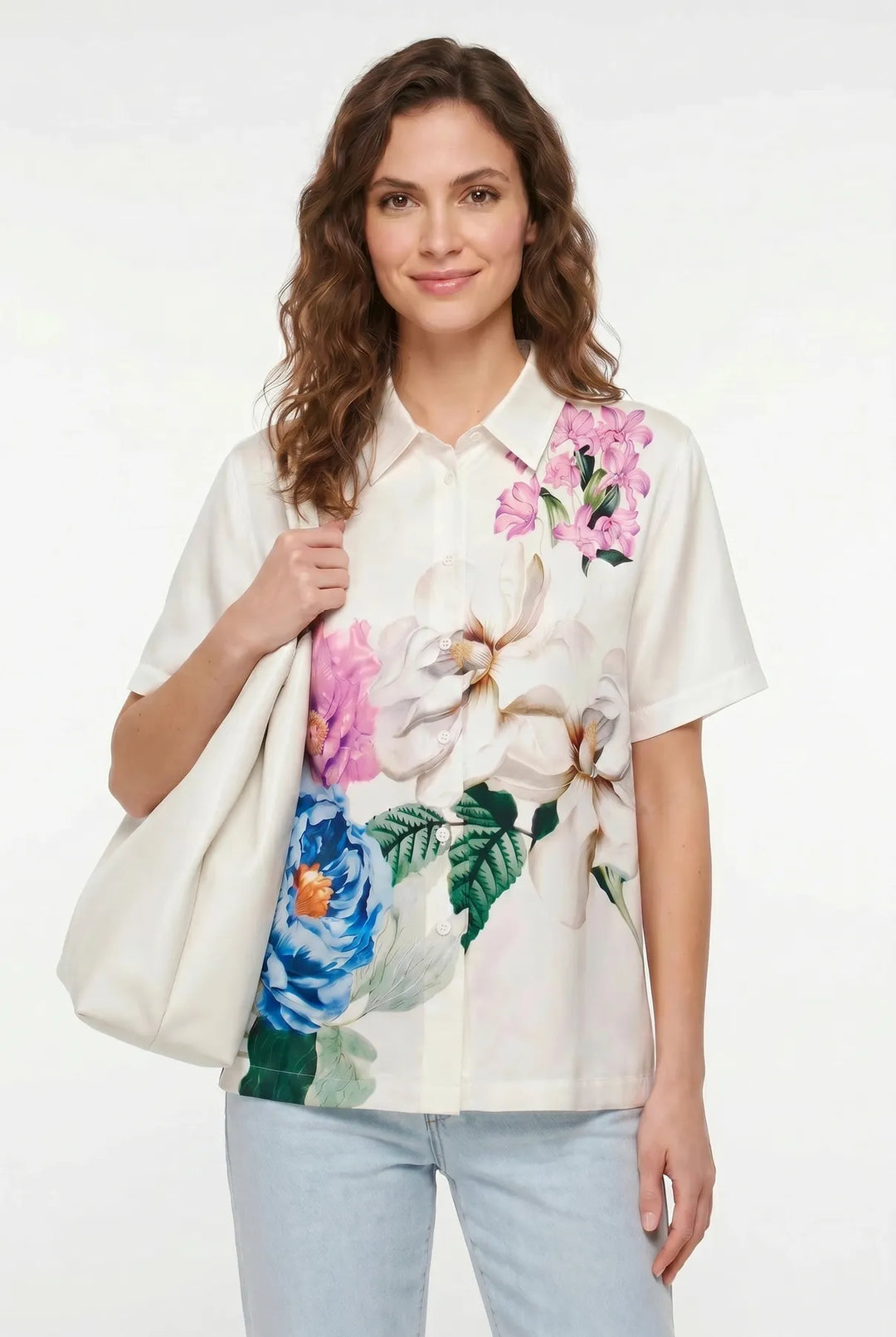 Short Sleeved Silky Floral Shirt