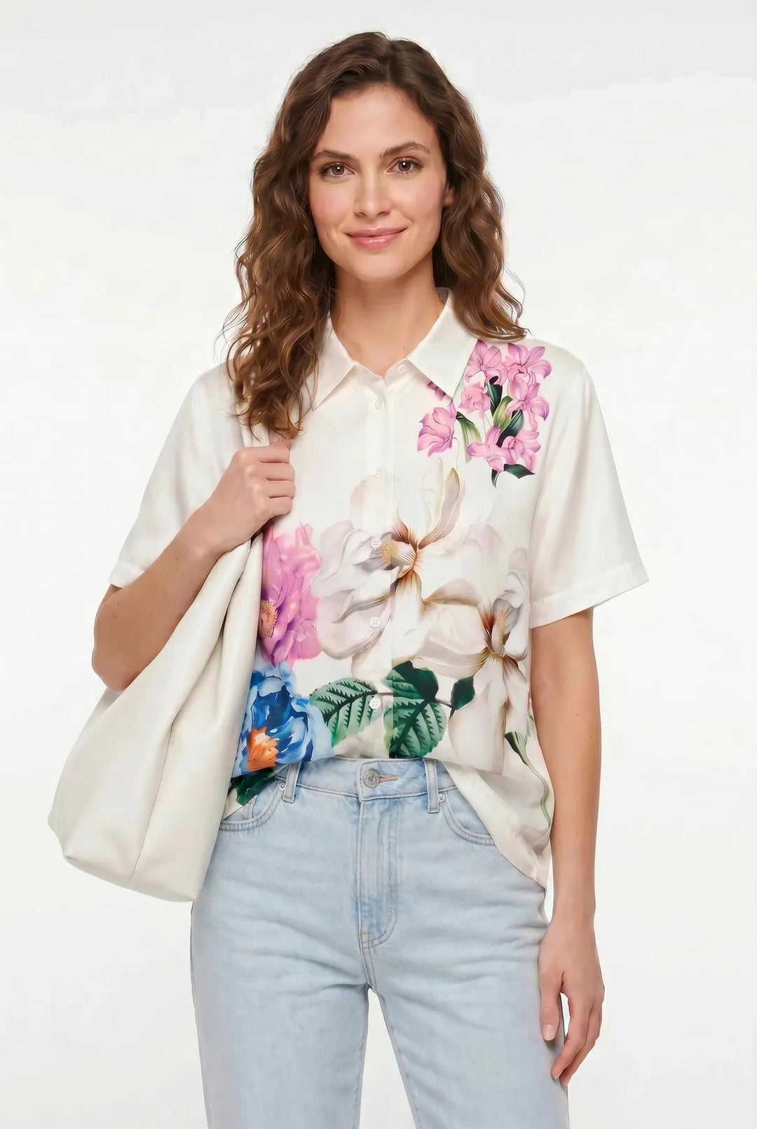 Short Sleeved Silky Floral Shirt
