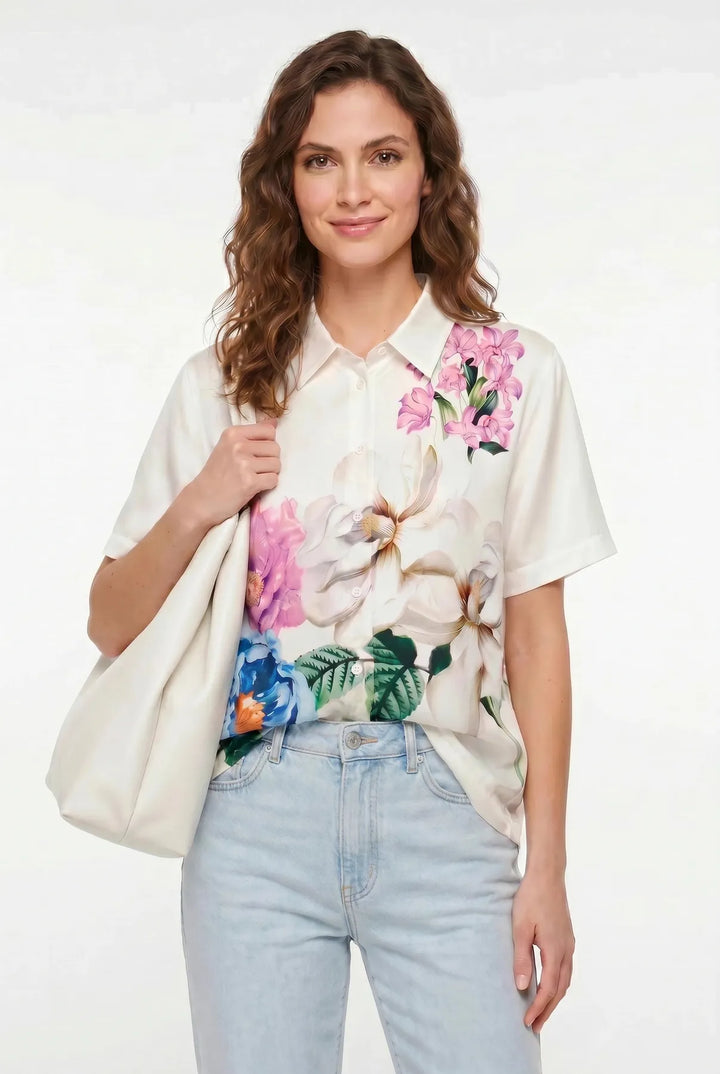 Short Sleeved Silky Floral Shirt
