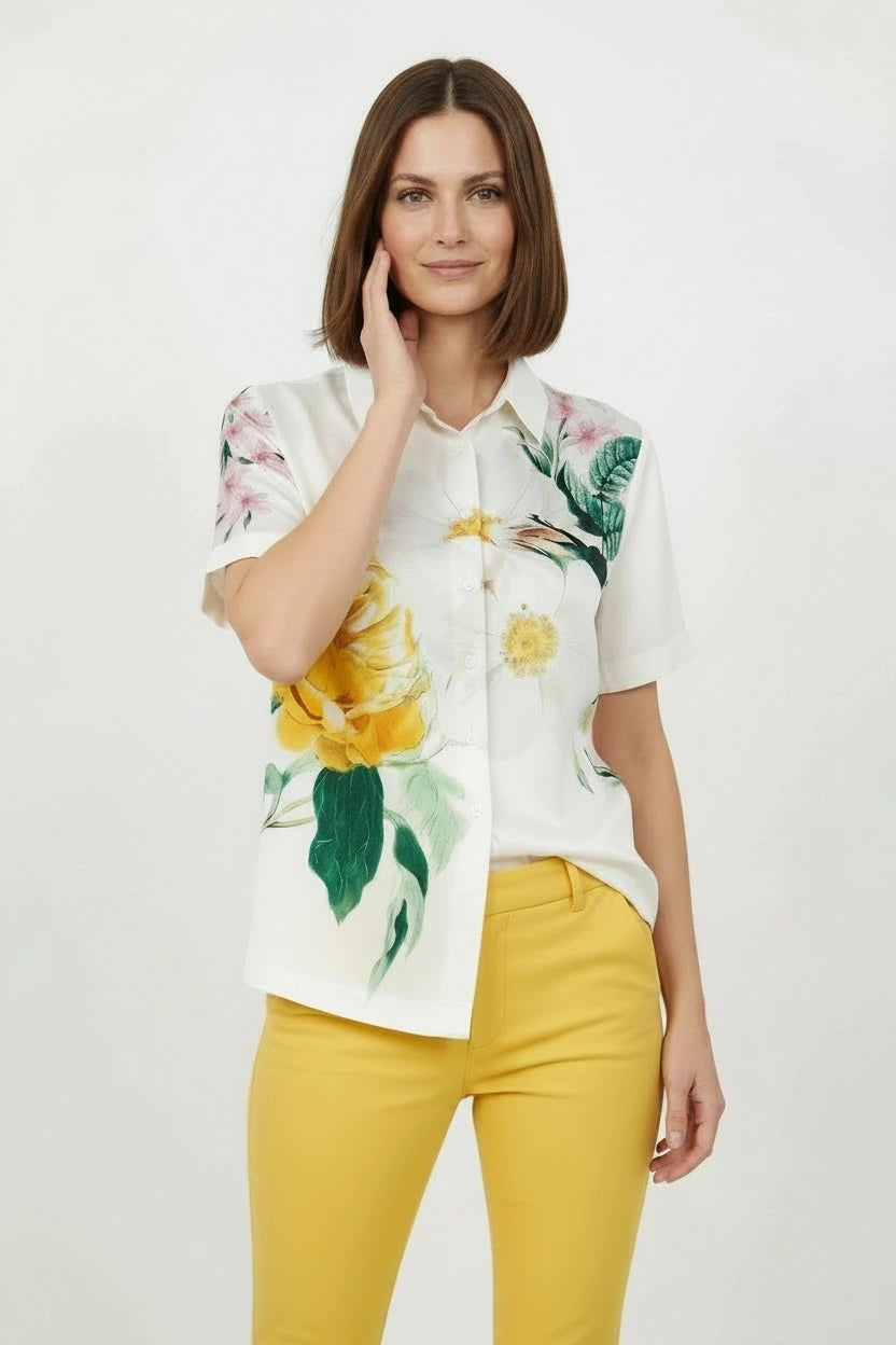 Short Sleeved Silky Floral Shirt