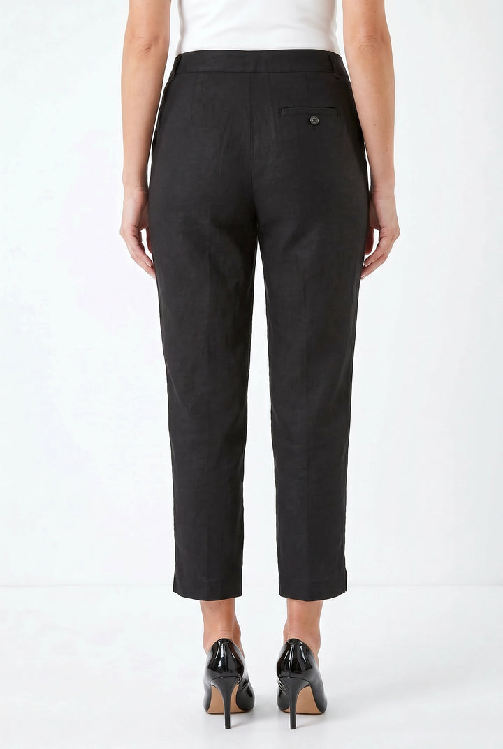 Black Pure Linen Cropped Trousers