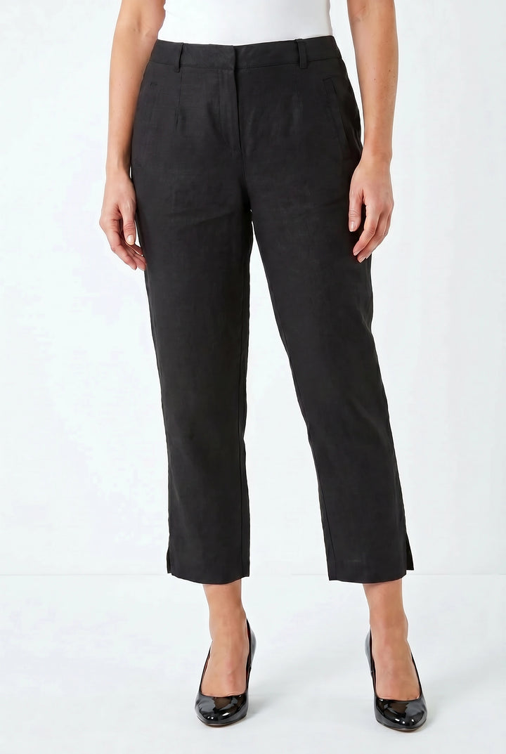 Black Pure Linen Cropped Trousers