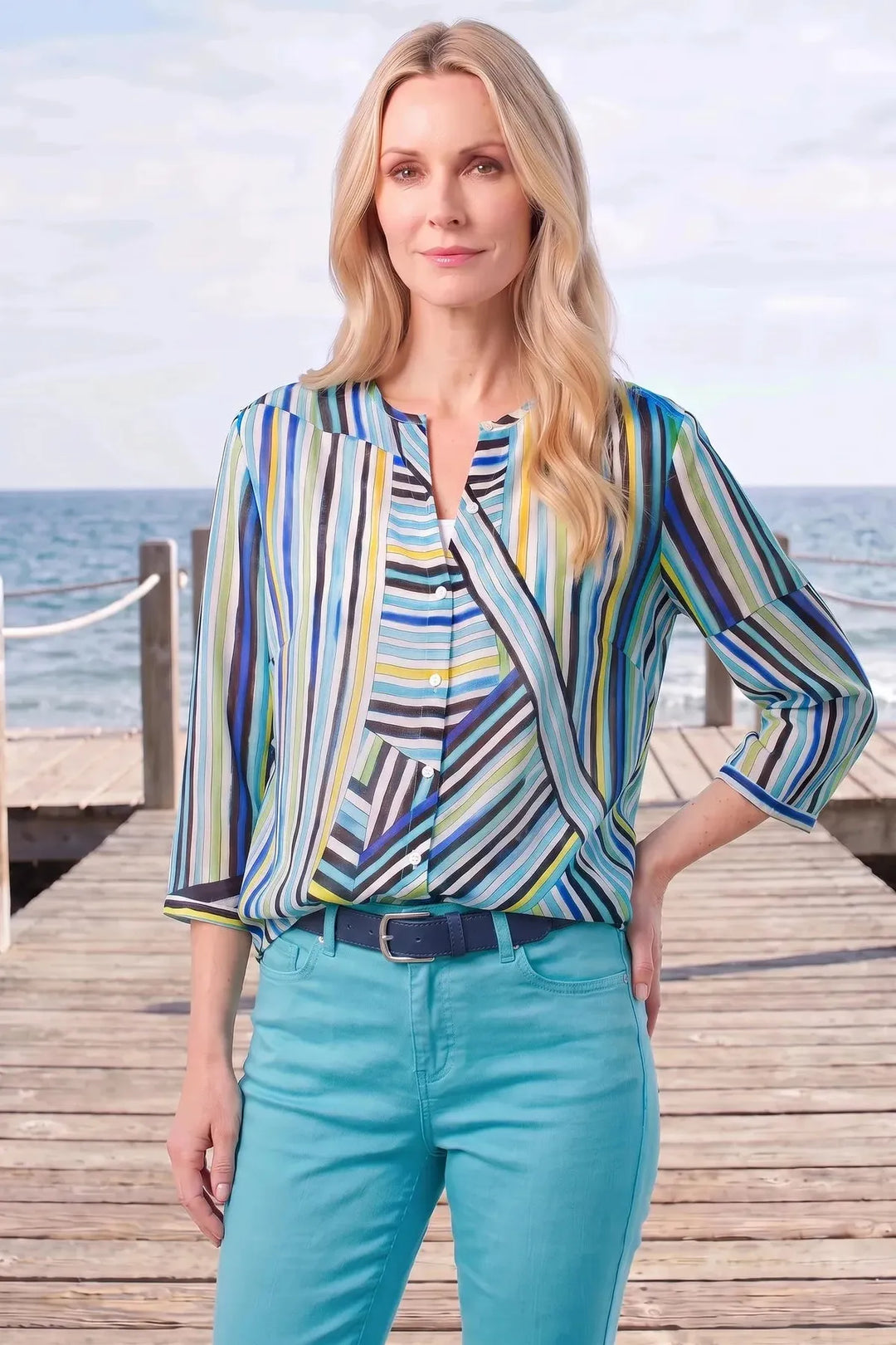 Multicolour Stripe Longline Blouse