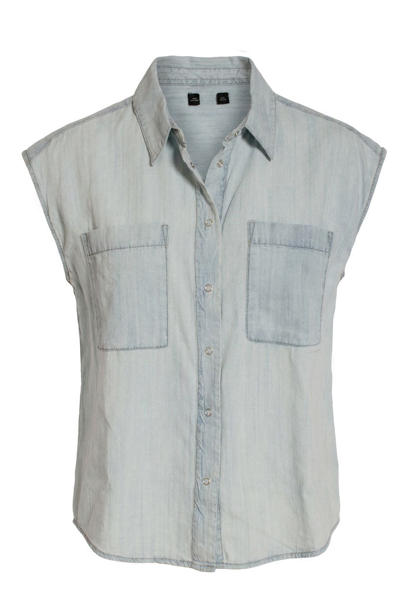 Pale Blue Chambray Sleeveless Top