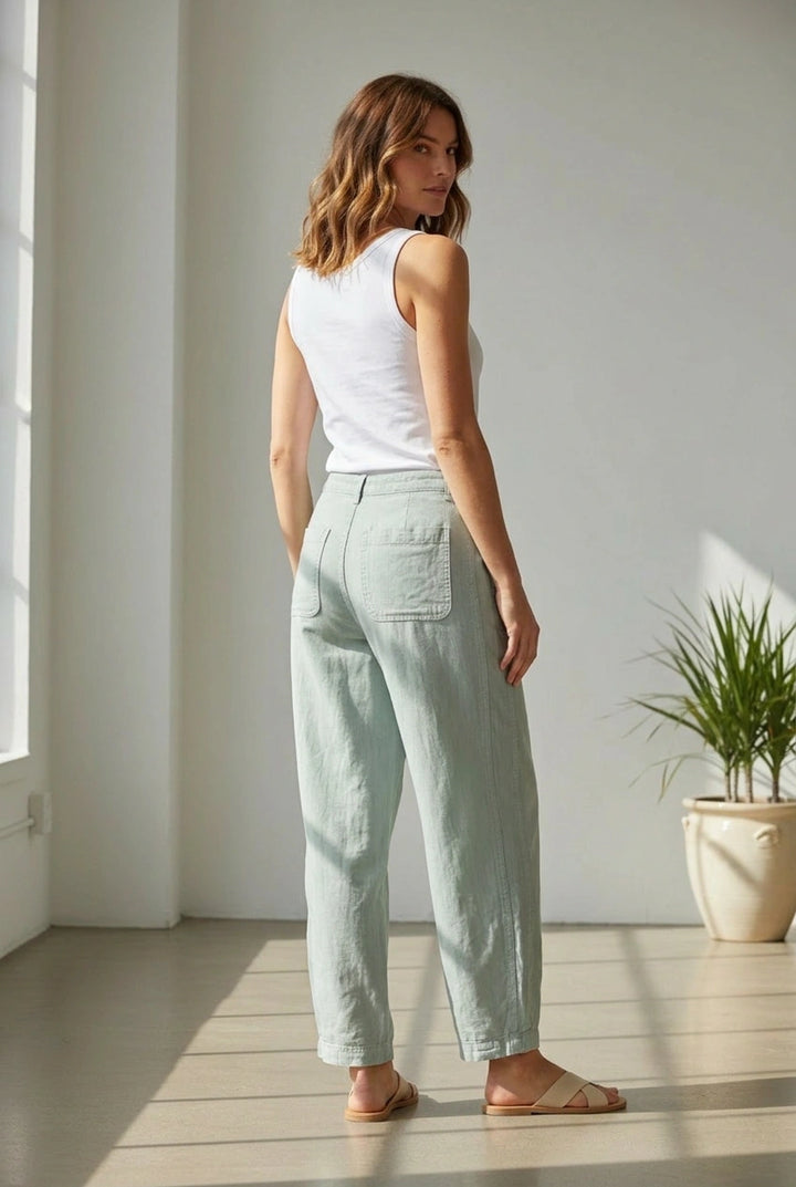 Linen Blend Barrel Leg Trousers