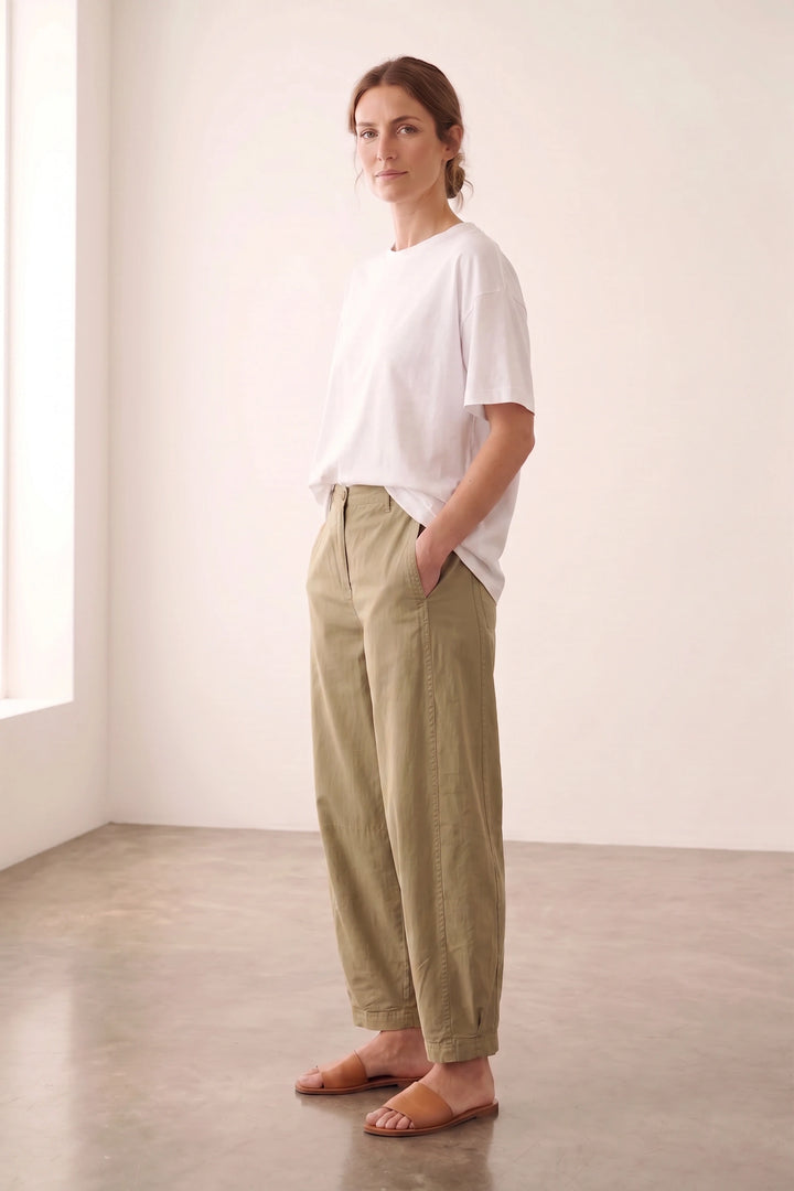 Linen Blend Barrel Leg Trousers