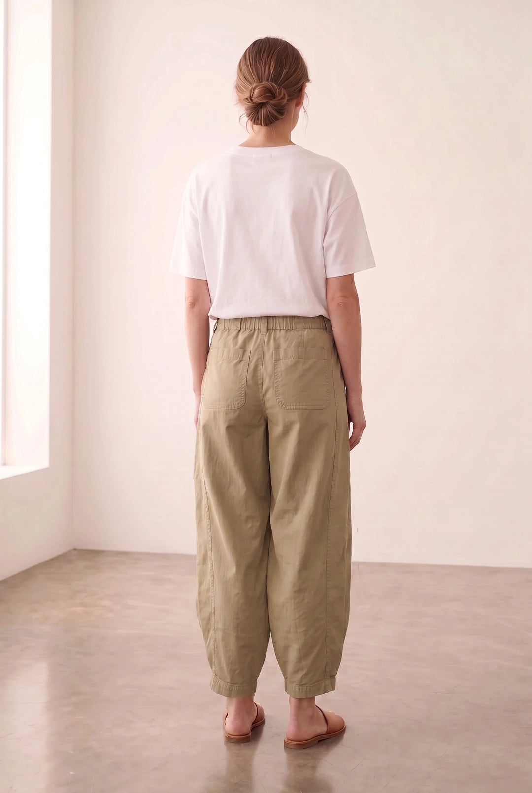 Linen Blend Barrel Leg Trousers