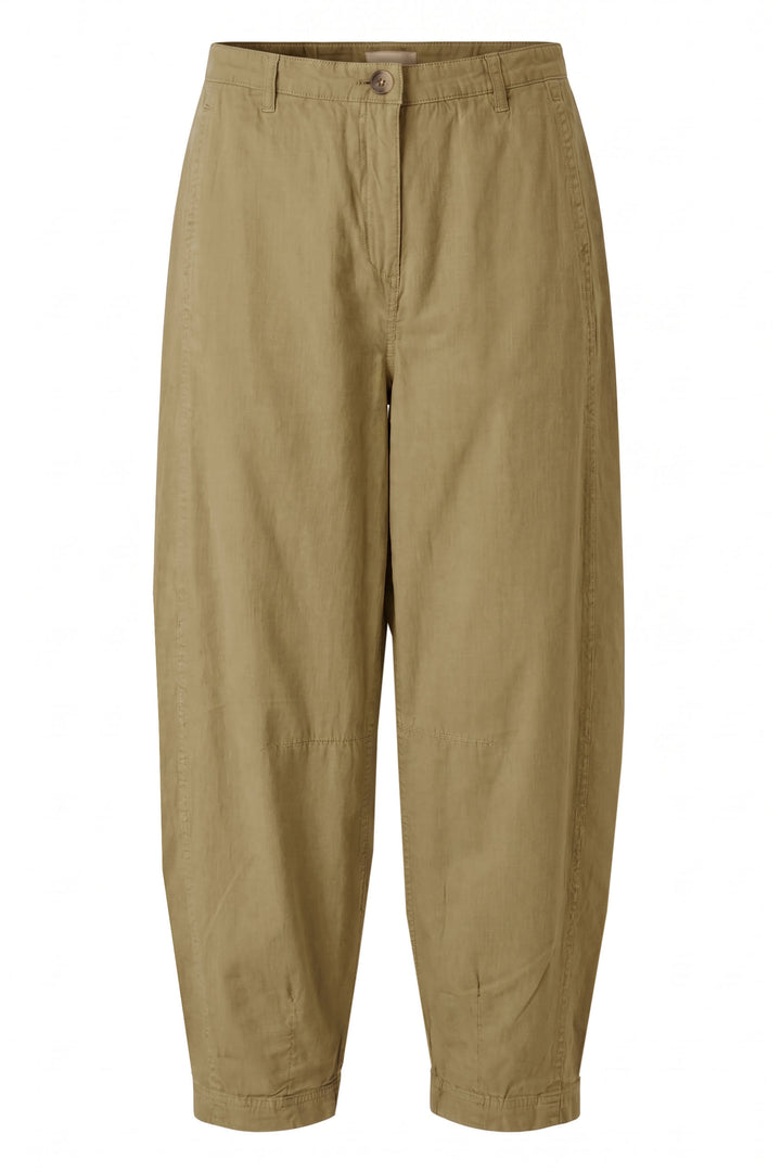 Linen Blend Barrel Leg Trousers