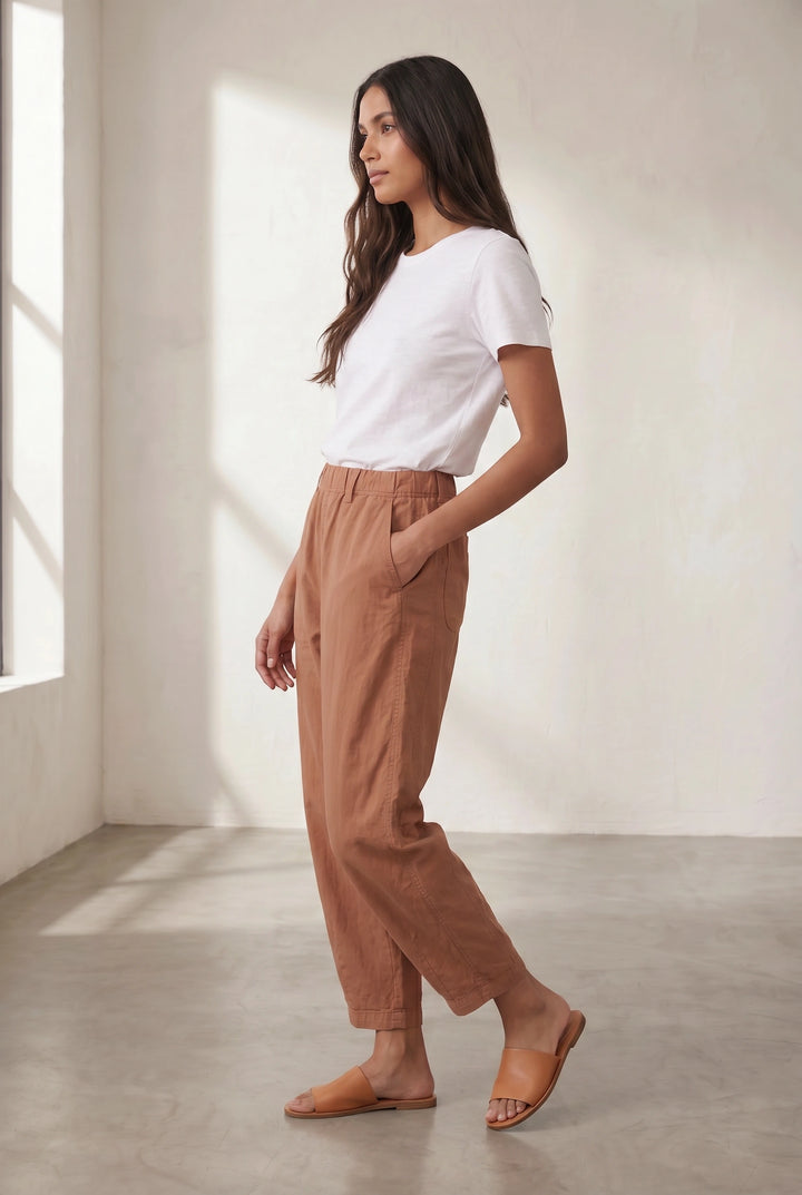 Linen Blend Barrel Leg Trousers