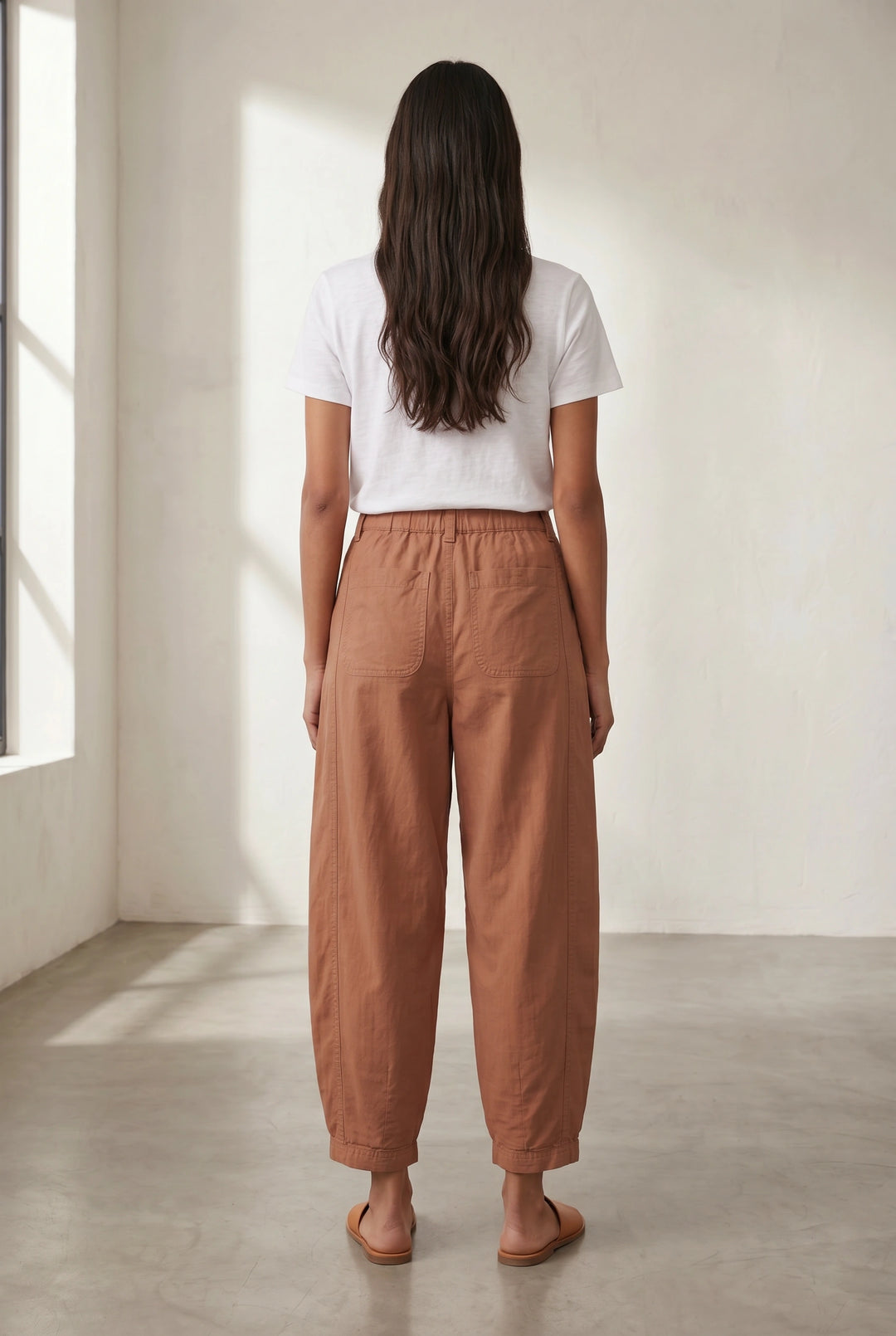 Linen Blend Barrel Leg Trousers