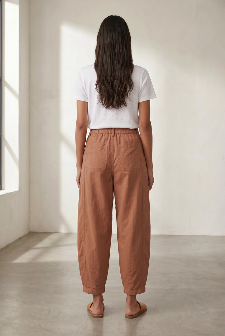 Linen Blend Barrel Leg Trousers