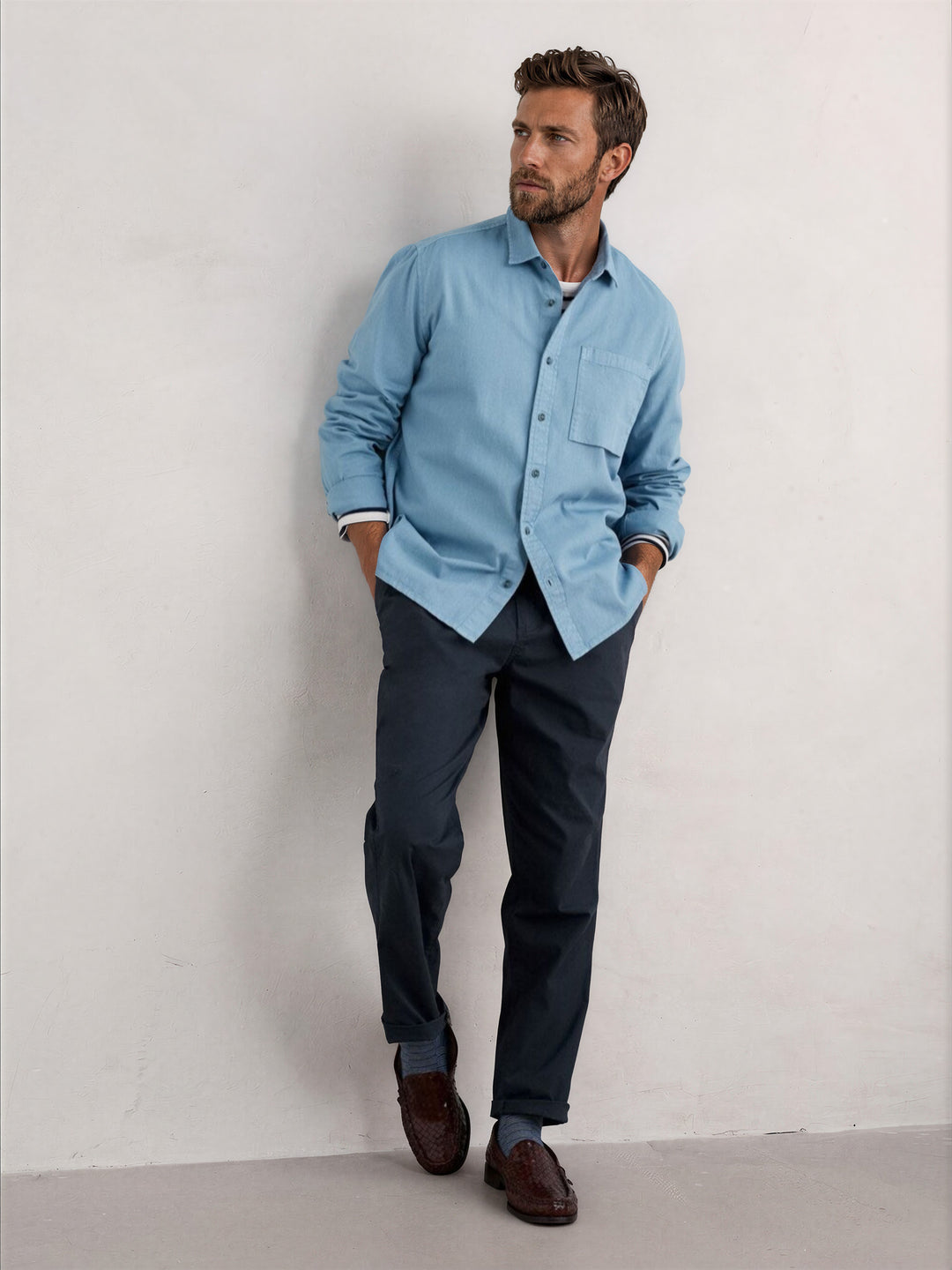 Pale Blue Cotton Twill Jackdaw Shirt