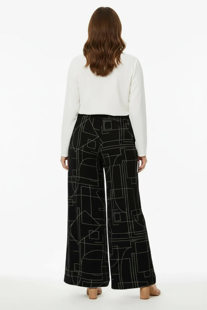 Black Geometric Print Wide Leg Trousers