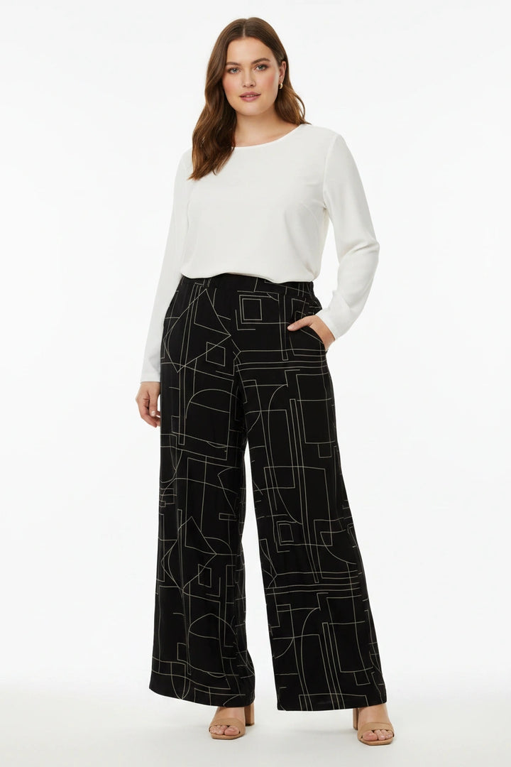 Black Geometric Print Wide Leg Trousers