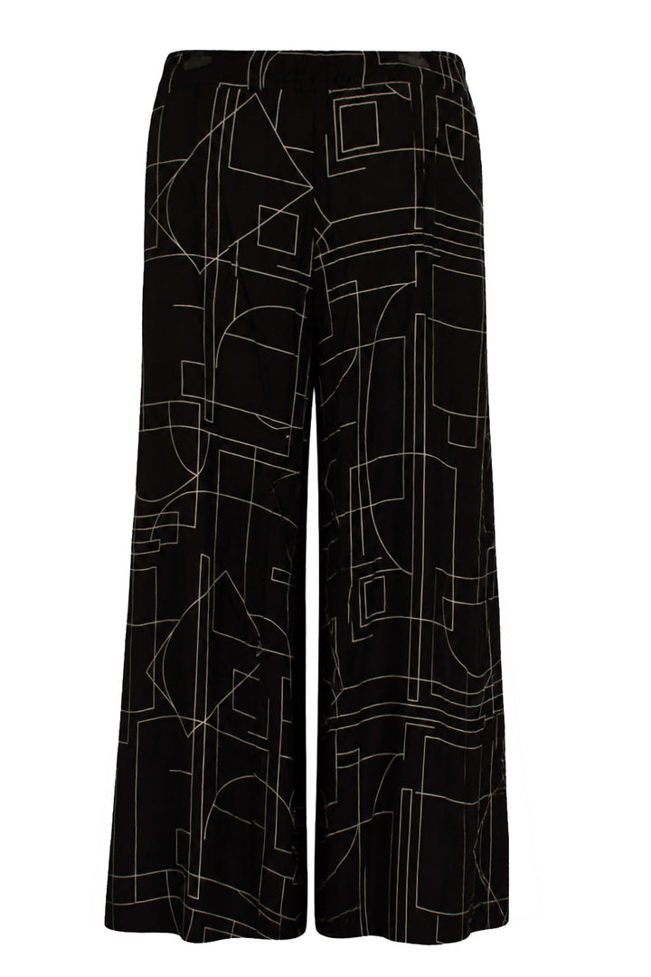 Black Geometric Print Wide Leg Trousers