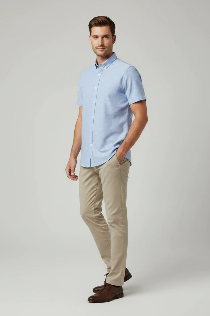 Light Blue Cotton Short Sleeve Shirt