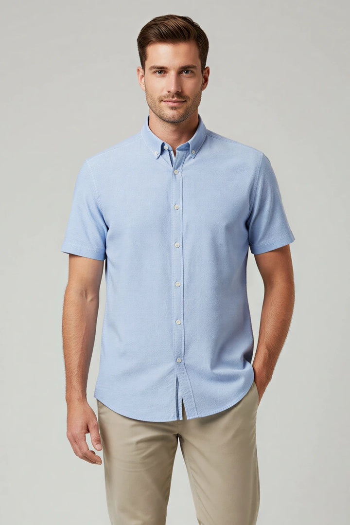 Light Blue Cotton Short Sleeve Shirt