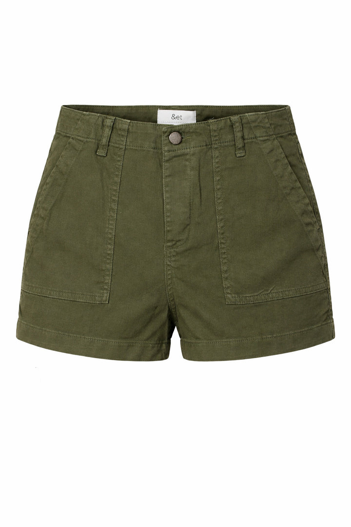 Khaki Denim Utility Shorts