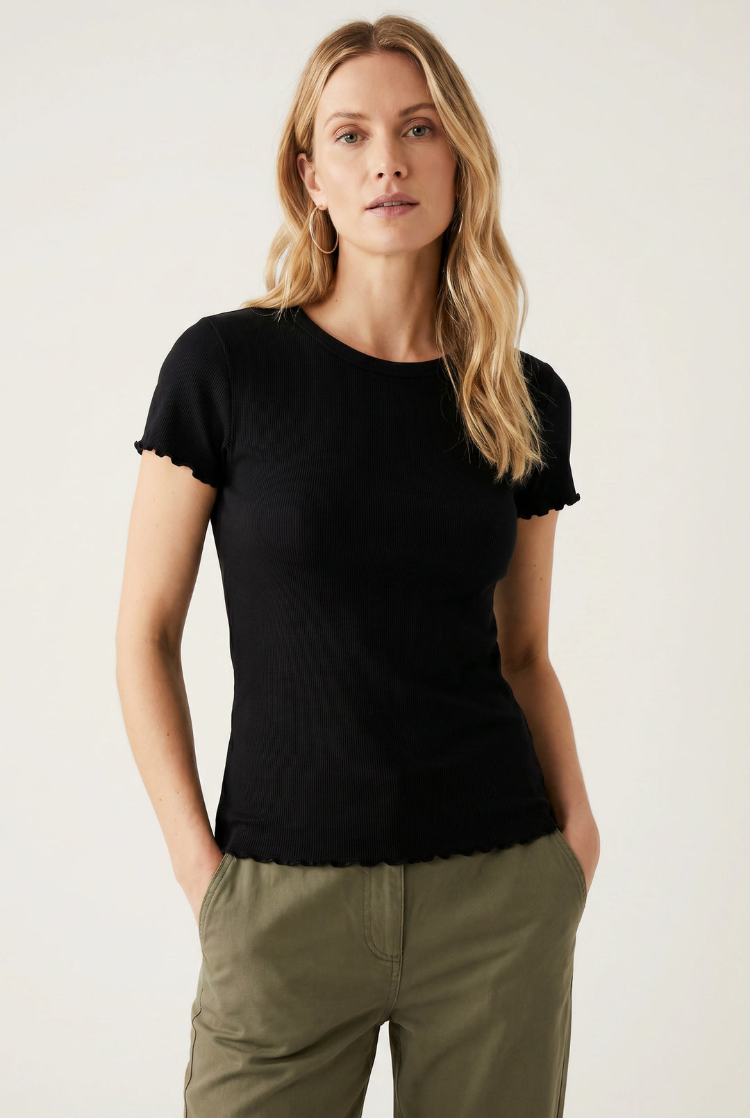 Cotton Ribbed Lettuce Edge T-Shirt