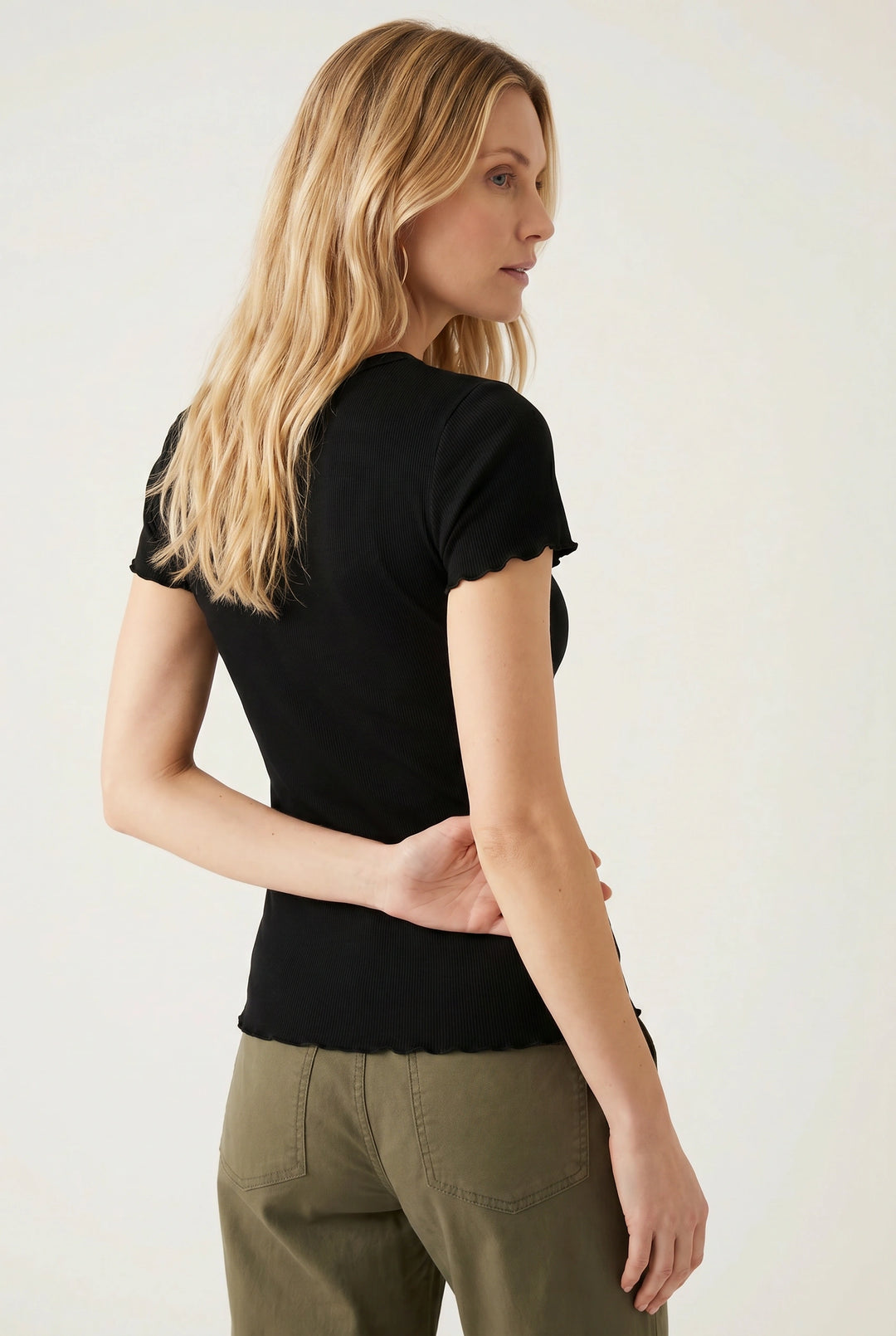 Cotton Ribbed Lettuce Edge T-Shirt