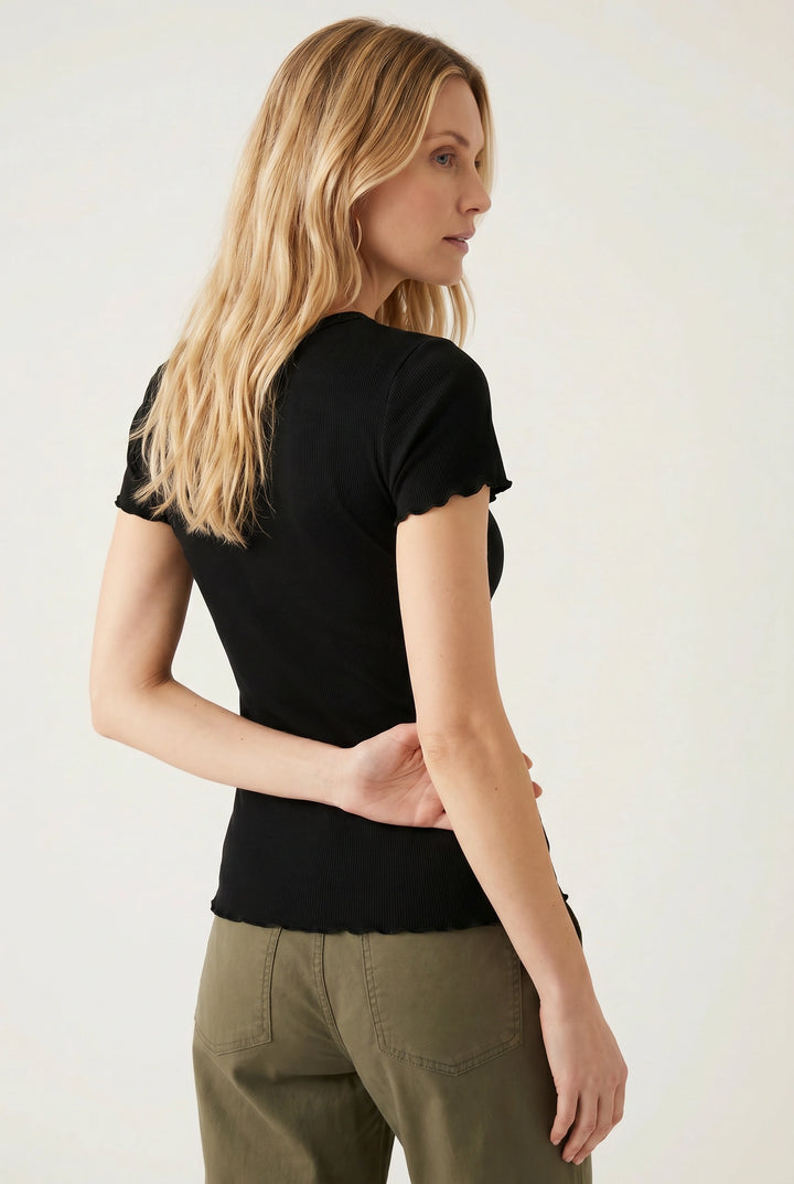 Cotton Ribbed Lettuce Edge T-Shirt
